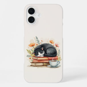 Reading cat coffee iPhone 16 plus case