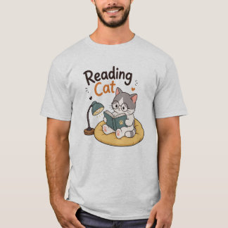 Reading Cat Cute Book Lover Cat Reading Book Illus T-Shirt
