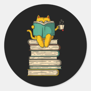 Reading Cat - Funny Book & Tea Lover Gift Shor Classic Round Sticker