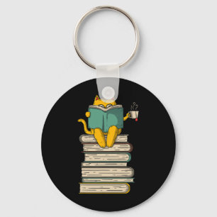 Reading Cat - Funny Book And Tea Lover Gift Short  Key Ring