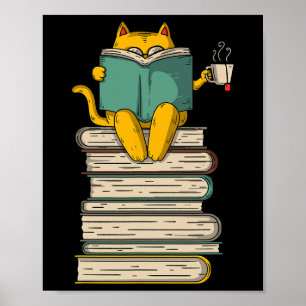 Reading Cat - Funny Book And Tea Lover Gift Short  Poster