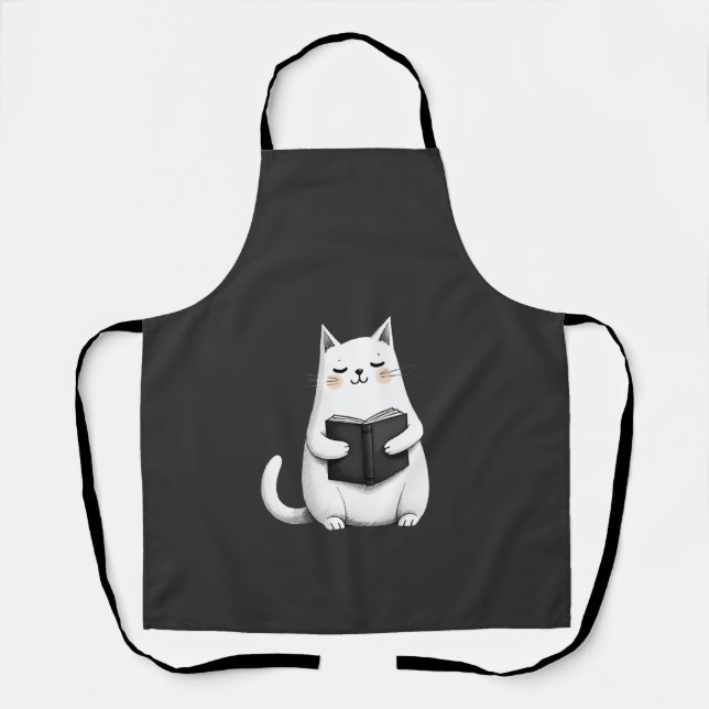 Reading Cat Funny Cat Book Lover Apron (Front)