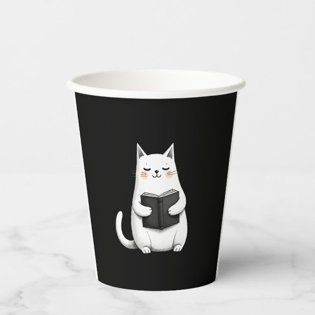 Reading Cat Funny Cat Book Lover Paper Cups (Front)