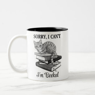 Reading Cat I’m Booked Black and White Two-Tone Coffee Mug