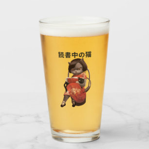 Reading Cat in Cheongsam - Retro Anime Kanji Art Glass