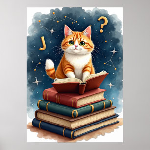 Reading Cat in Space Bookworm Astronaut Cat Bookto Poster