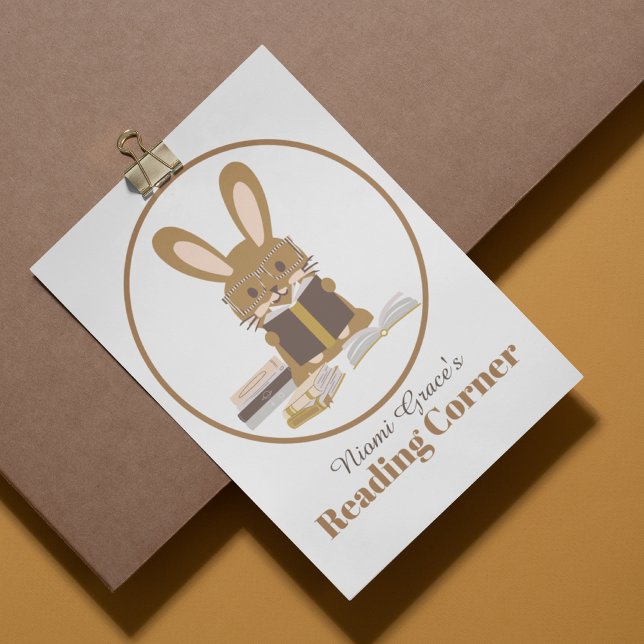 Reading Corner Animal Themed Book Nook Poster (Personalized Bunny Animal Themed Poster Reading Corner Kids Read Books)