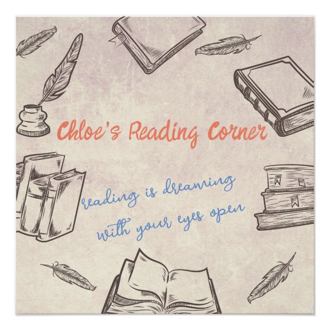Reading Corner Poster. Editable Name and Text Poster (Front)
