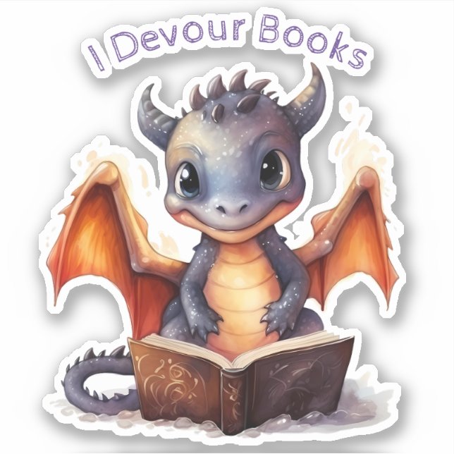  *~* Reading Cute Baby Dragon AP88 I DEVOUR Books (Front)