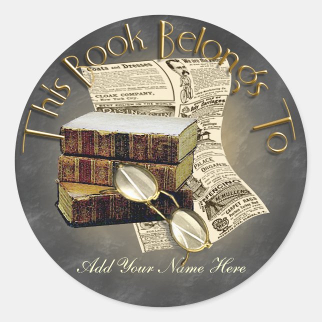 Reading Design Bookplate Round Stickers (Front)