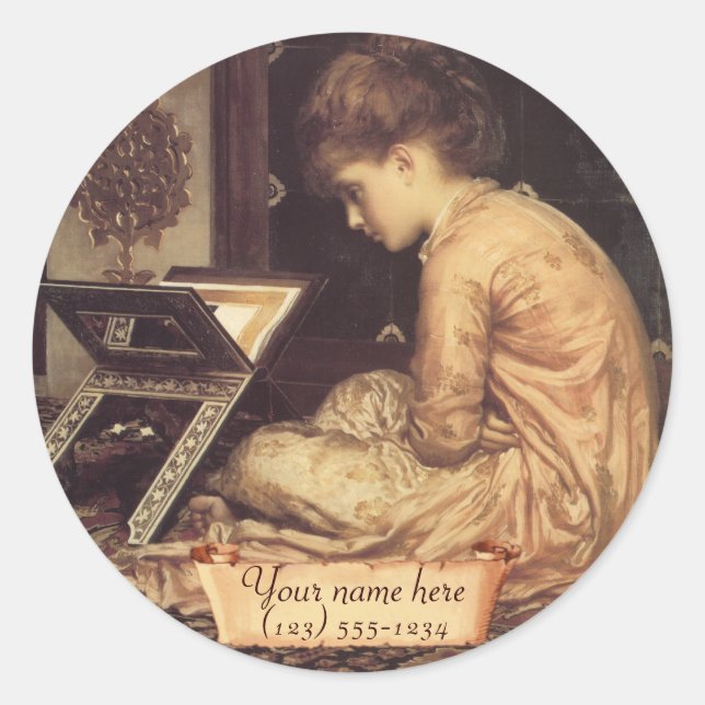 "Reading Desk" Pre-Raphaelite Bookplate Classic Round Sticker (Front)