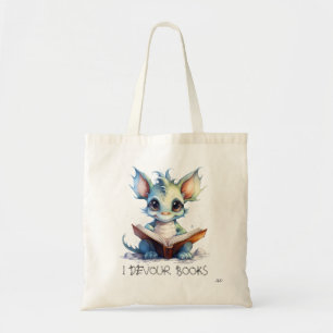 *~* READING devour BOOKS AP88 BLUE Baby Dragon Tote Bag
