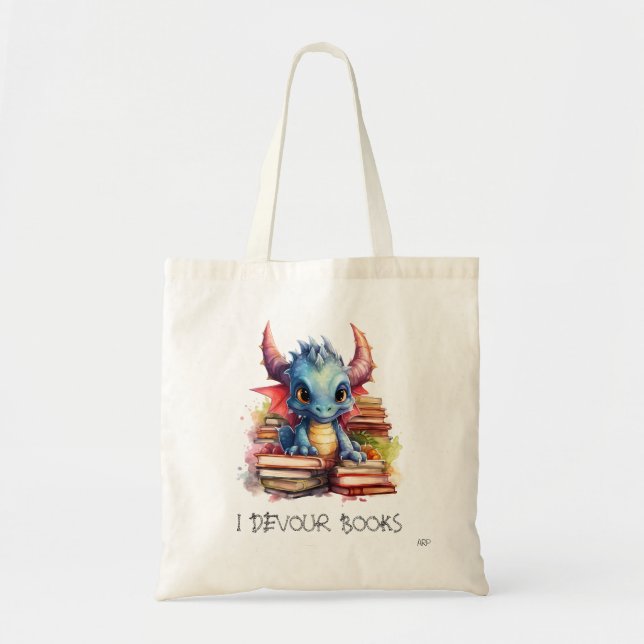 *~* READING devouring BOOKS AP88  Baby Dragon Tote Bag (Front)
