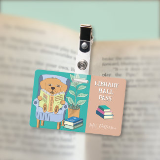 Reading Dog Horizontal Library Hall Pass Badge ID Badge