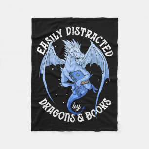 Reading dragon easily distracted by books lover fleece blanket