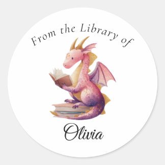 Reading Dragon Round Bookplate – From the Library Classic Round Sticker