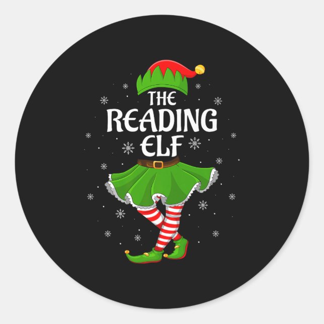 Reading Elf Christmas Family Girls Women Elf Squad Classic Round Sticker (Front)