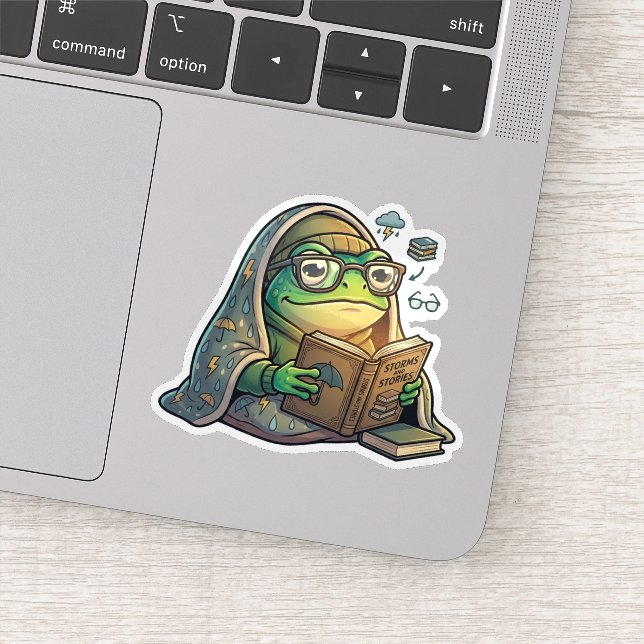 Reading Frog in Rainy Day Sticker (Detail)