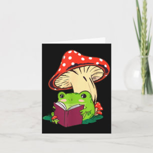 Reading Frog Mushroom Cute Nature Aesthetic Cottag Card