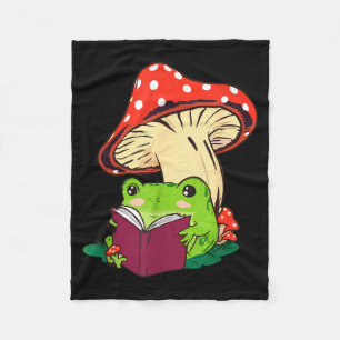 Reading Frog Mushroom Cute Nature Aesthetic Cottag Fleece Blanket