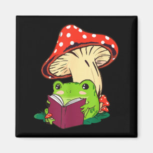 Reading Frog Mushroom Cute Nature Aesthetic Cottag Magnet