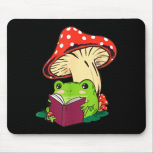 Reading Frog Mushroom Cute Nature Aesthetic Cottag Mouse Mat