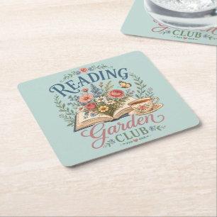Reading Garden Club Cottagecore Floral Square Paper Coaster