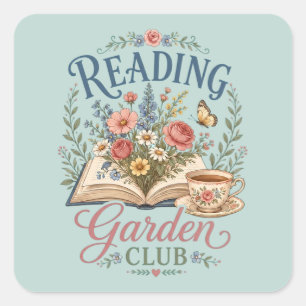 Reading Garden Club Cottagecore Floral Square Sticker