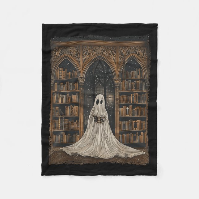 Reading Ghost Library Halloween Librarian Book Fleece Blanket (Front)