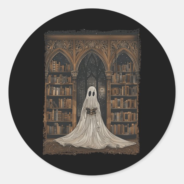 Reading Ghost Library Halloween Librarian Book Lov Classic Round Sticker (Front)
