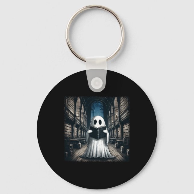 Reading Ghost Library Halloween Librarian Book Lov Key Ring (Front)