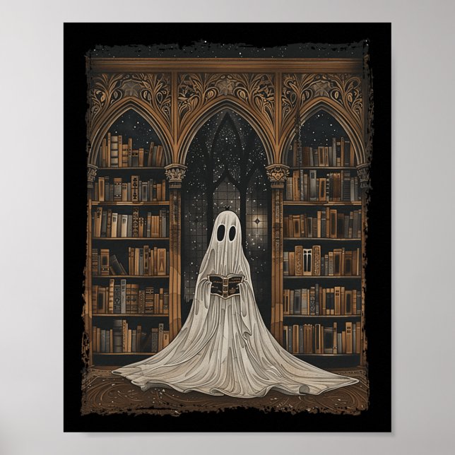 Reading Ghost Library Halloween Librarian Book Lov Poster (Front)