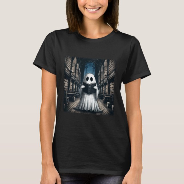 Reading Ghost Library Halloween Librarian Book Lov T-Shirt (Front)