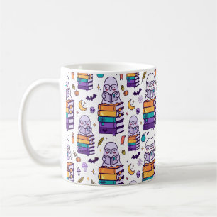 Reading Ghost Spooky Book Halloween Pattern Coffee Mug