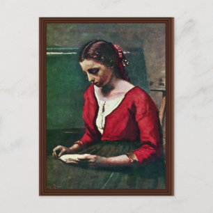 Reading Girl In A Red Jersey By Corot Jean-Baptist Postcard