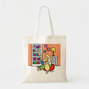 Reading Girl with a Yellow Labrador Book Tote Bag