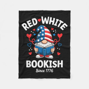 Reading Gnome Red White Bookish 4th of July Fleece Blanket
