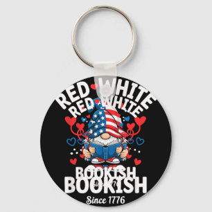 Reading Gnome Red White Bookish 4th of July Key Ring