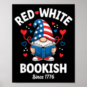 Reading Gnome Red White Bookish 4th of July Poster