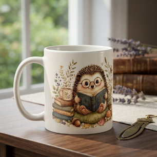 Reading Hedgehog Watercolor Art Coffee Mug