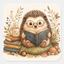 Reading Hedgehog Watercolor Art