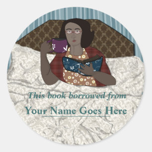 Reading in Bed Lady Loans You Her Book Classic Round Sticker
