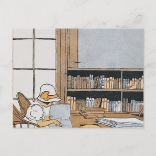 Reading in the Library Postcard