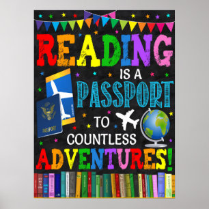 Reading Is A Passport To Adventure Classroom Poster