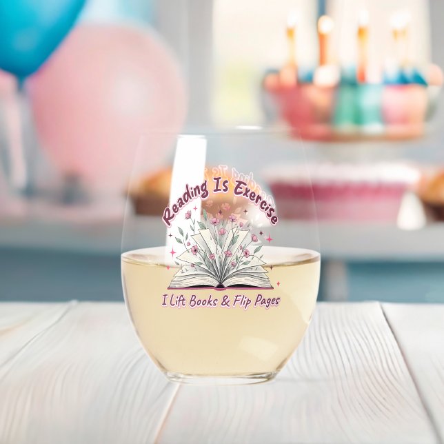 Reading Is Exercise....  Stemless Wine Glass (Insitu (Baby Shower))