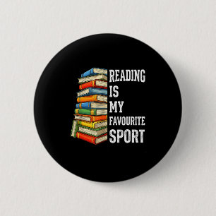 Reading is favourite sport funny bookish bookstack 6 cm round badge