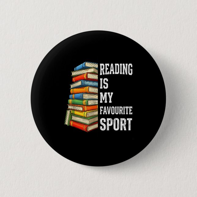 Reading is favourite sport funny bookish bookstack 6 cm round badge (Front)
