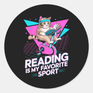 Reading is favourite sport funny cat book lover classic round sticker