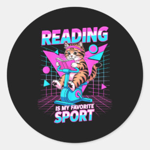 Reading is favourite sport funny cat book lover classic round sticker