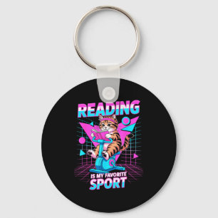 Reading is favourite sport funny cat book lover key ring